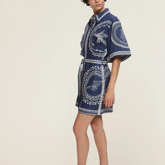 Alemais Oceane Blue and White Mini Dress - Picture 2 of 11